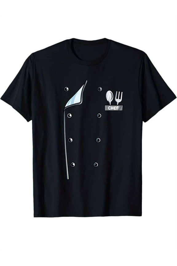 Men's 100% Cotton Chef Graphic T-Shirt - Loose Fit Crew Neck Short Sleeve Tee with Chef Hat & Utensil Print, Medium Stretch All-Season Casrt, Crew Neck Tee, 100% Cotton Shirt