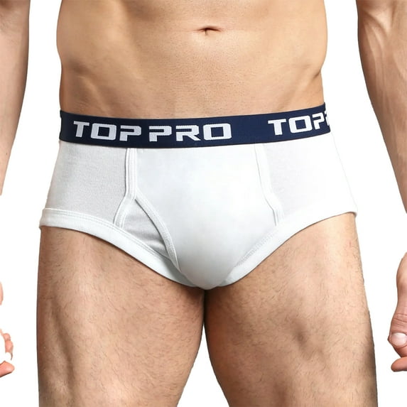 Men's 100% Cotton Classic Band Briefs, Underwear, White L, 6-Pack