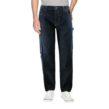 Men's 100% Cotton Classic Fit Work Jeans Hammer Loop Carpenter Denim Pants (Blue, 36W x30L)