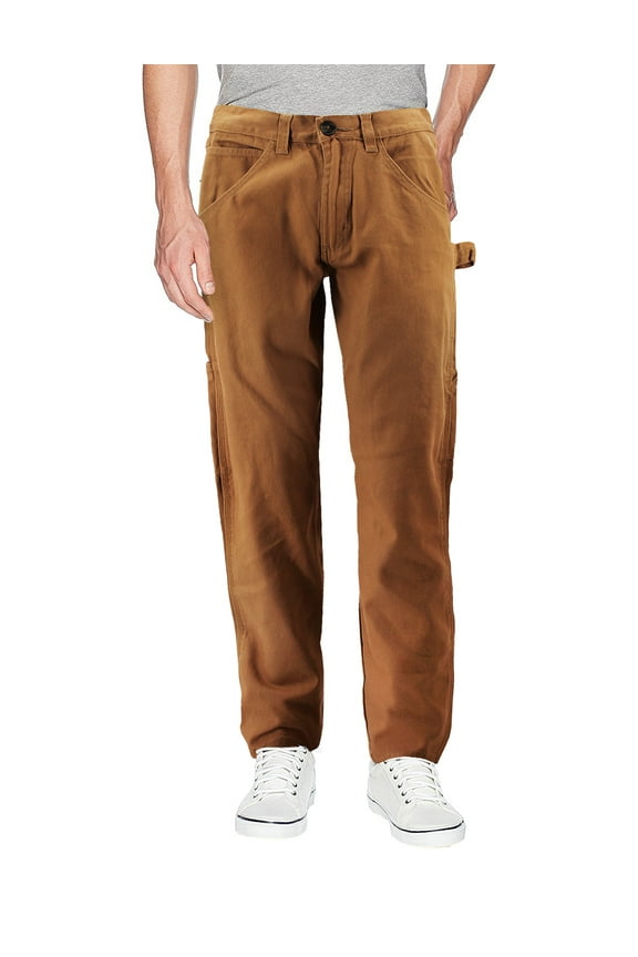 Men's 100% Cotton Classic Fit Work Jeans Hammer Loop Carpenter Denim Pants (Camel, 32W x30L)