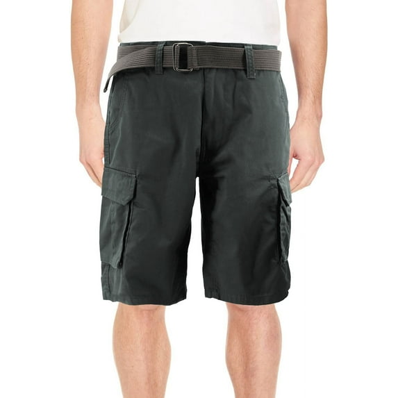 Men's 100% Cotton Classic Fit Woven Belt Multi Pocket Casual Cargo Shorts (Olive, 44)