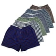 thumbnail image 1 of Couver Men’s Knit Cotton Boxer Shorts Underpants with Button Fly, Bright Plaid Assorted, S, 6-Pack, 1 of 7