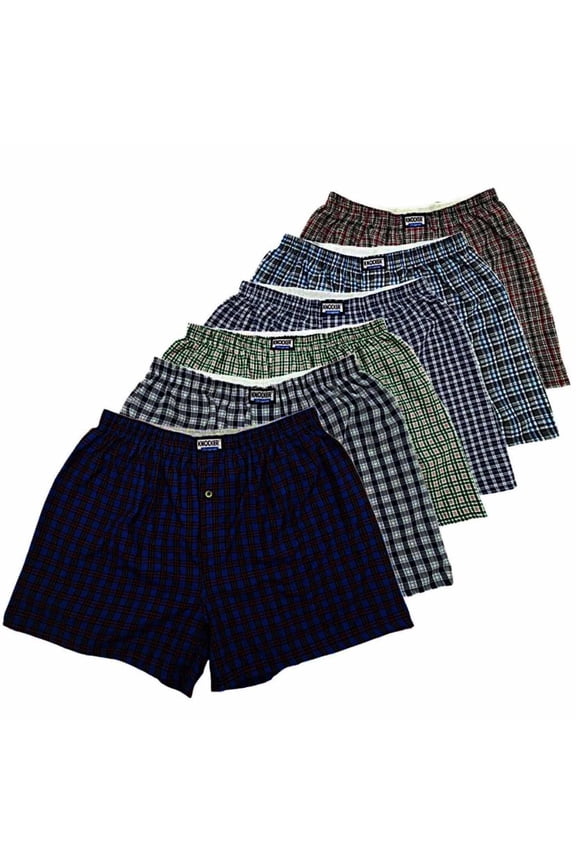 Men’s Knit Cotton Boxer Underpants with Button Fly, Bright Plaid Assorted, XL, 6-Pack