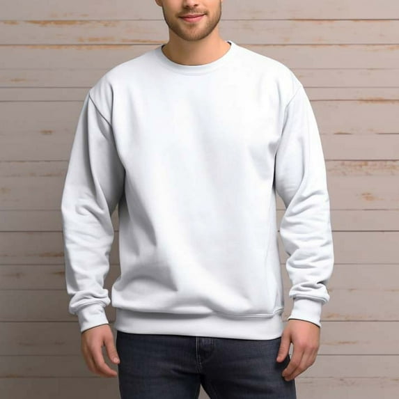 Men's 100% Cotton Crew Neck Sweatshirt Loose Soft Basic Pullover Sweatshirt