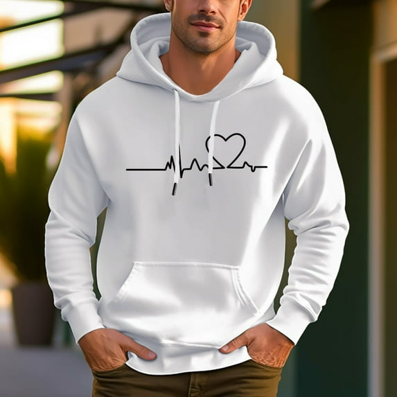 Men's 100% Cotton ECG Pattern Design 450 Gram Hoodie Kangaroo Pouch