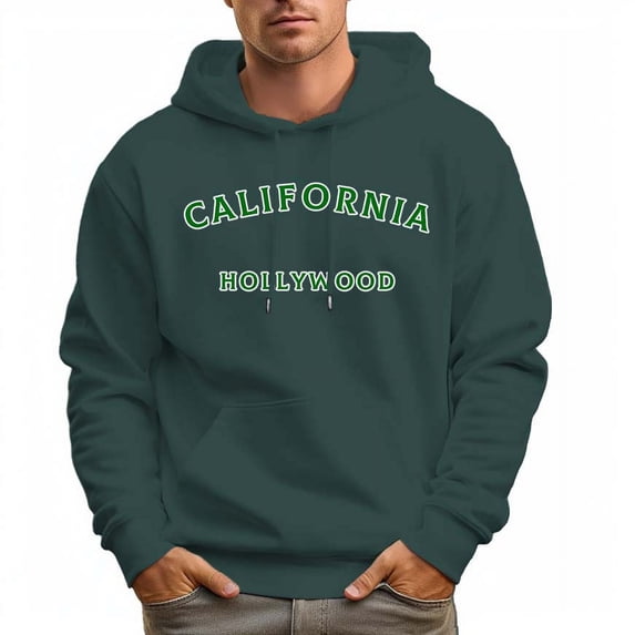 Men's 100% Cotton Green CALIFORNIA Hoodie 330g Thick Pocket Hood