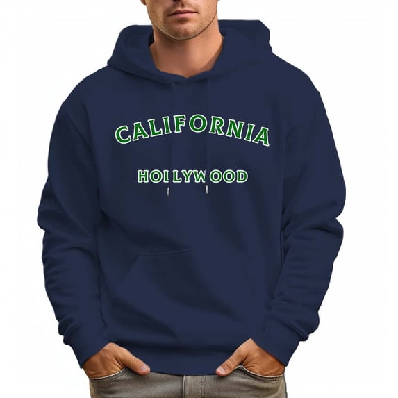 Men's 100% Cotton Green CALIFORNIA Hoodie 330g Thick Pocket Hood