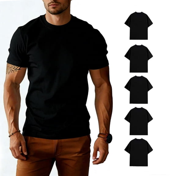 Men's 100% Cotton Heavyweight T-Shirt 180GSM, Crew Neck Solid Basic Tee, Soft & Durable Casual Shirts S-3XL, 5 Pack
