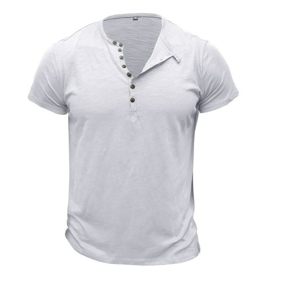 Men's 100 Cotton Henley Shirt Lightweight Tees Soft Short Sleeve T-Shirt Solid Summer Slim Fit Top Fashion Casual White X-Large