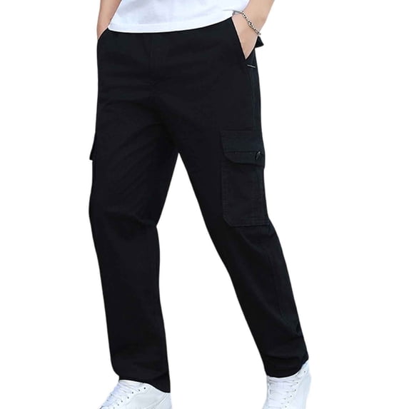 Men's 100% Cotton Hiking Tactical Pants Lightweight Stretch Cargo Work Pants with Multi Pocket Black