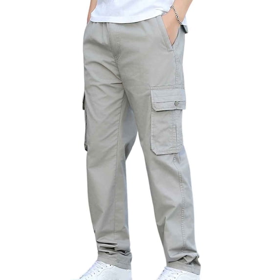 Men's 100% Cotton Hiking Tactical Pants Lightweight Stretch Cargo Work Pants with Multi Pocket Gray