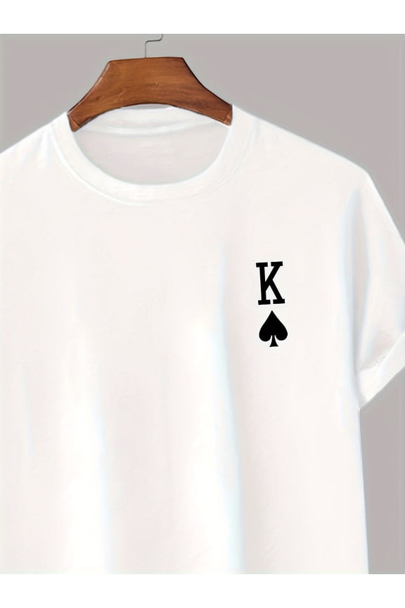 Men's 100% Cotton K Print T-shirt, Casual Short Sleeve Crew Neck Tee, Men's Clothing For Outdoor