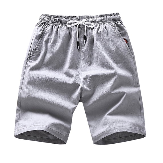 Men's 100% Cotton Linen Shorts, Thin Casual Breathable Lightweight Drawstring Shorts 9 Inch Inseam Elastic Waist Short Pants with Pockets Gray