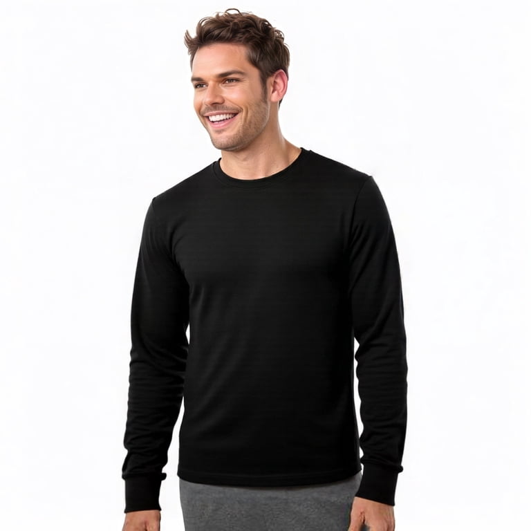 Men's Long Sleeve Crew Neck Ribbed Cuff Solid Tee/T-Shirt , Black