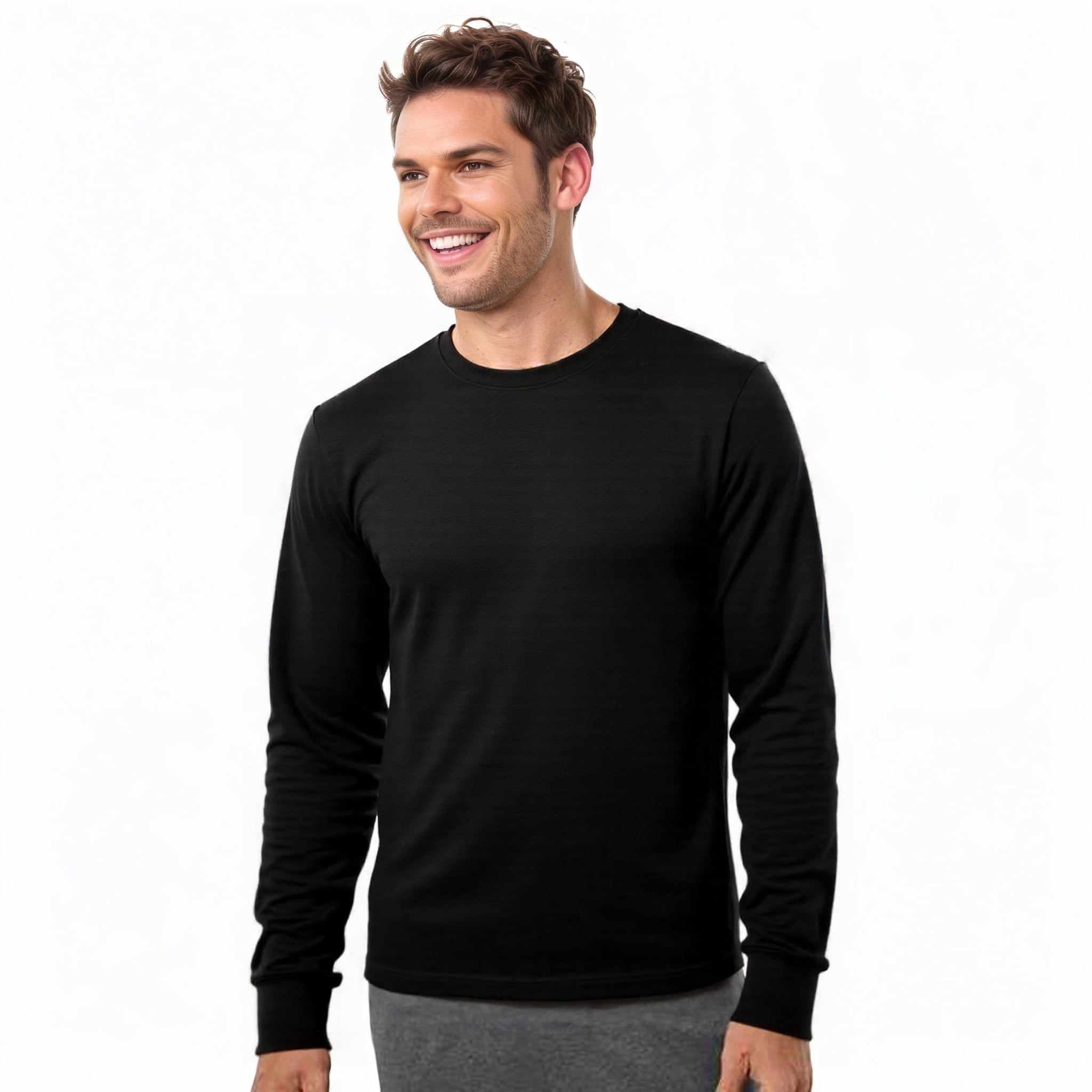charbon LONG SLEEVE T-SHIRTS サイズM Men's Long Sleeve Crew Neck Ribbed Cuff Solid Tee/T-Shirt , Black