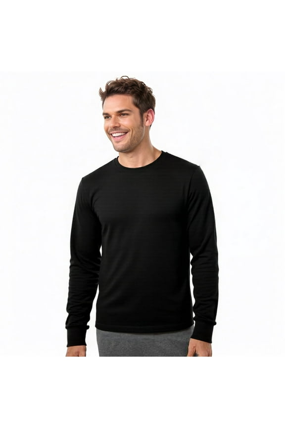 Men's Long Sleeve Crew Neck Ribbed Cuff Solid Tee/T-Shirt , Black S, 1 Pack