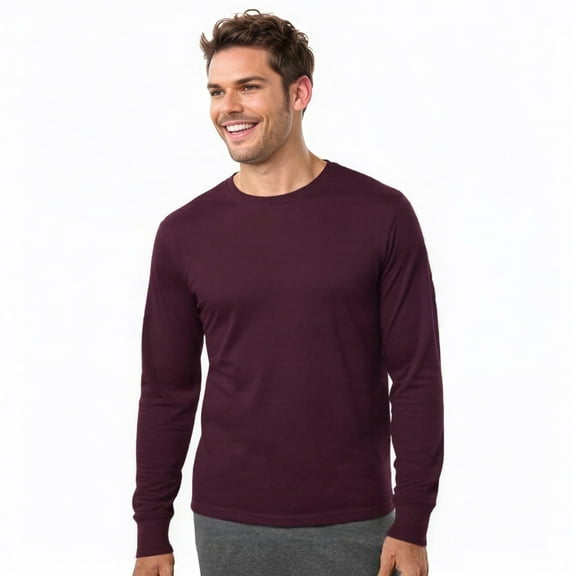 Men's Long Sleeve Crew Neck Ribbed Cuff Solid Tee/T-Shirt , Burgundy L, 1 Pack