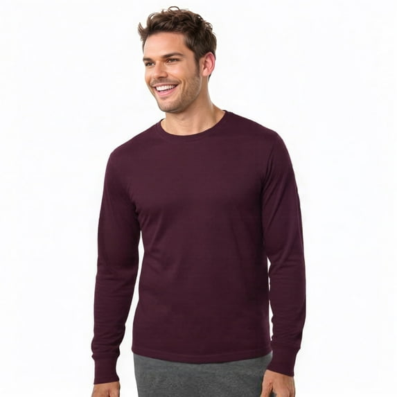 Men's Long Sleeve Crew Neck Ribbed Cuff Solid Tee/T-Shirt , Burgundy M, 1 Pack
