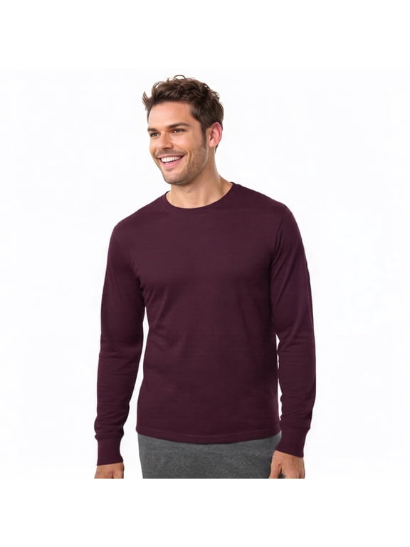 Men's Long Sleeve Crew Neck Ribbed Cuff Solid Tee/T-Shirt , Burgundy M, 1 Pack