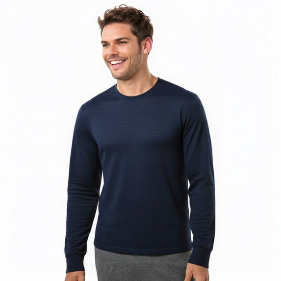 Men's Long Sleeve Crew Neck Ribbed Cuff Solid Tee/T-Shirt , Navy L, 1 Pack