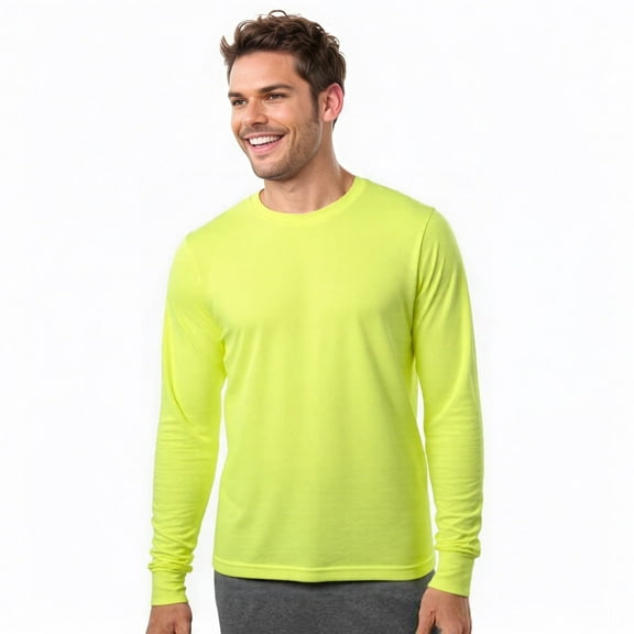 Men's Long Sleeve Crew Neck Ribbed Cuff Solid Tee/T-Shirt , Neon Green M, 1 Pack