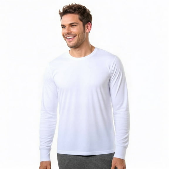 Men's Long Sleeve Crew Neck Ribbed Cuff Solid Tee/T-Shirt , White L, 1 Pack