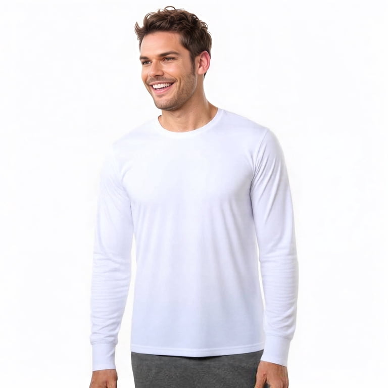 Couver Men's Long Sleeve Crew Neck Tee, Ribbed Cuff, Lightweight