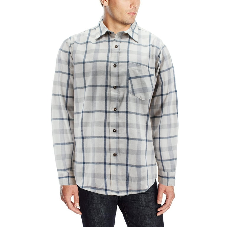 VKWEAR Mens 100 Cotton Long Sleeve Plaid Check Soft Flannel Button Up Shirt Off White Cotton Blend XL