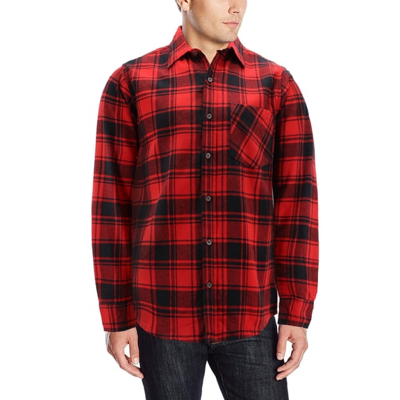 Men’s 100% Cotton Long Sleeve Plaid Check Soft Flannel Button Up Shirt (Red, XL)