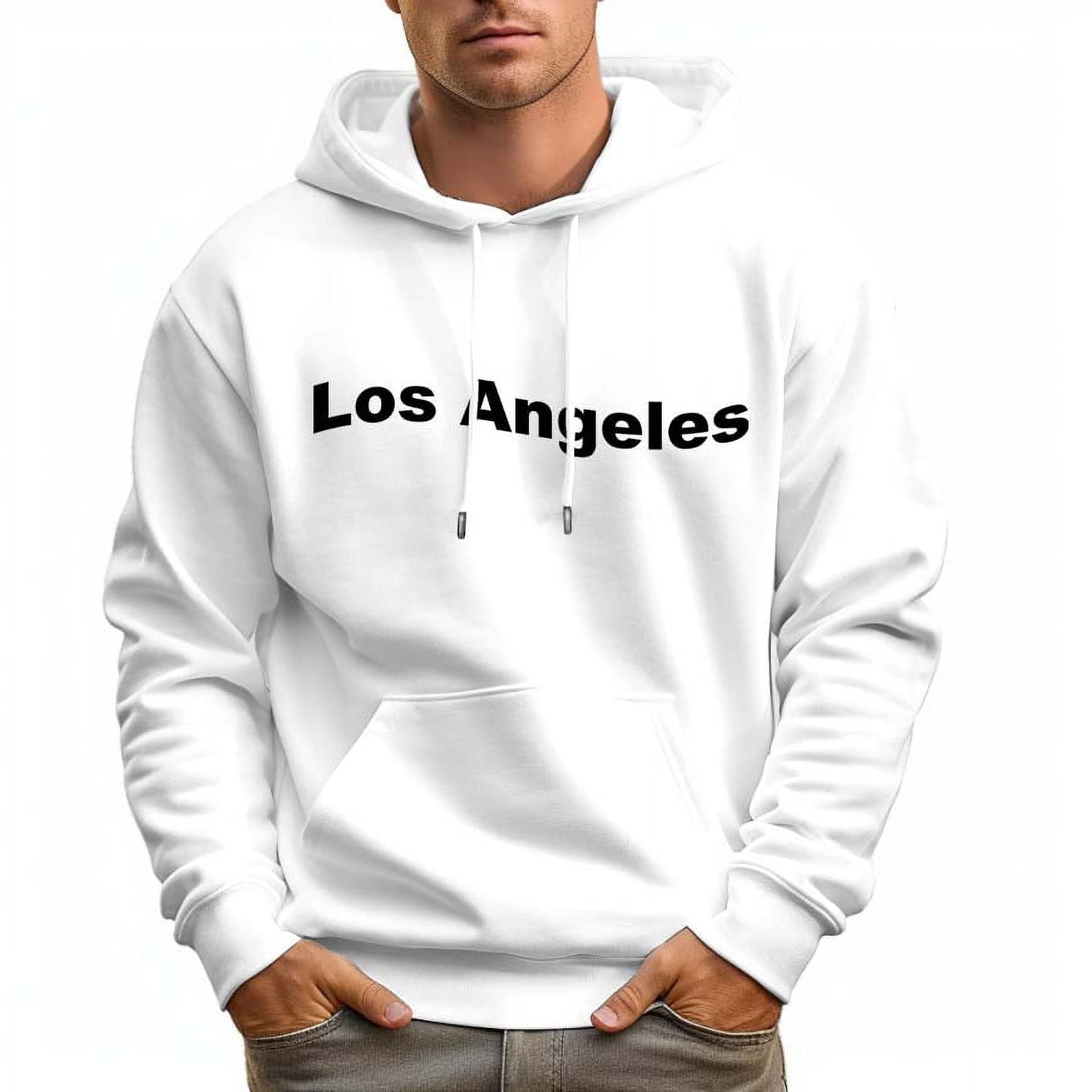 Men's 100 Cotton Los Angeles Letters Hoodie 330g Heavy Pocket Hood