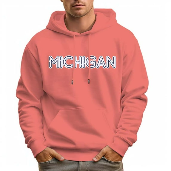 Men's 100% Cotton MICHIGAN Hoodie 330g Thick Pocket Hood