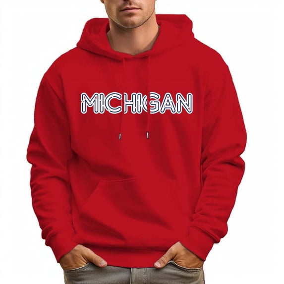Men's 100% Cotton MICHIGAN Hoodie 330g Thick Pocket Hood