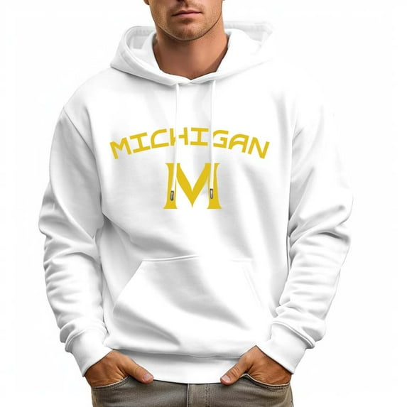 Men's 100% Cotton MICHIGAN M Hoodie 330g Thick Pocket Hood