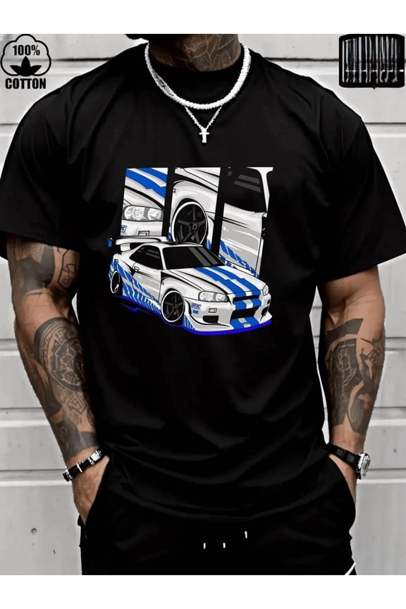 Men's 100% Cotton Nissan Skyline GT R 1999 Fan Art Men's T-Shirt , Men's Christmas 220g Heavy Cotton T-Shirt(1 PC)