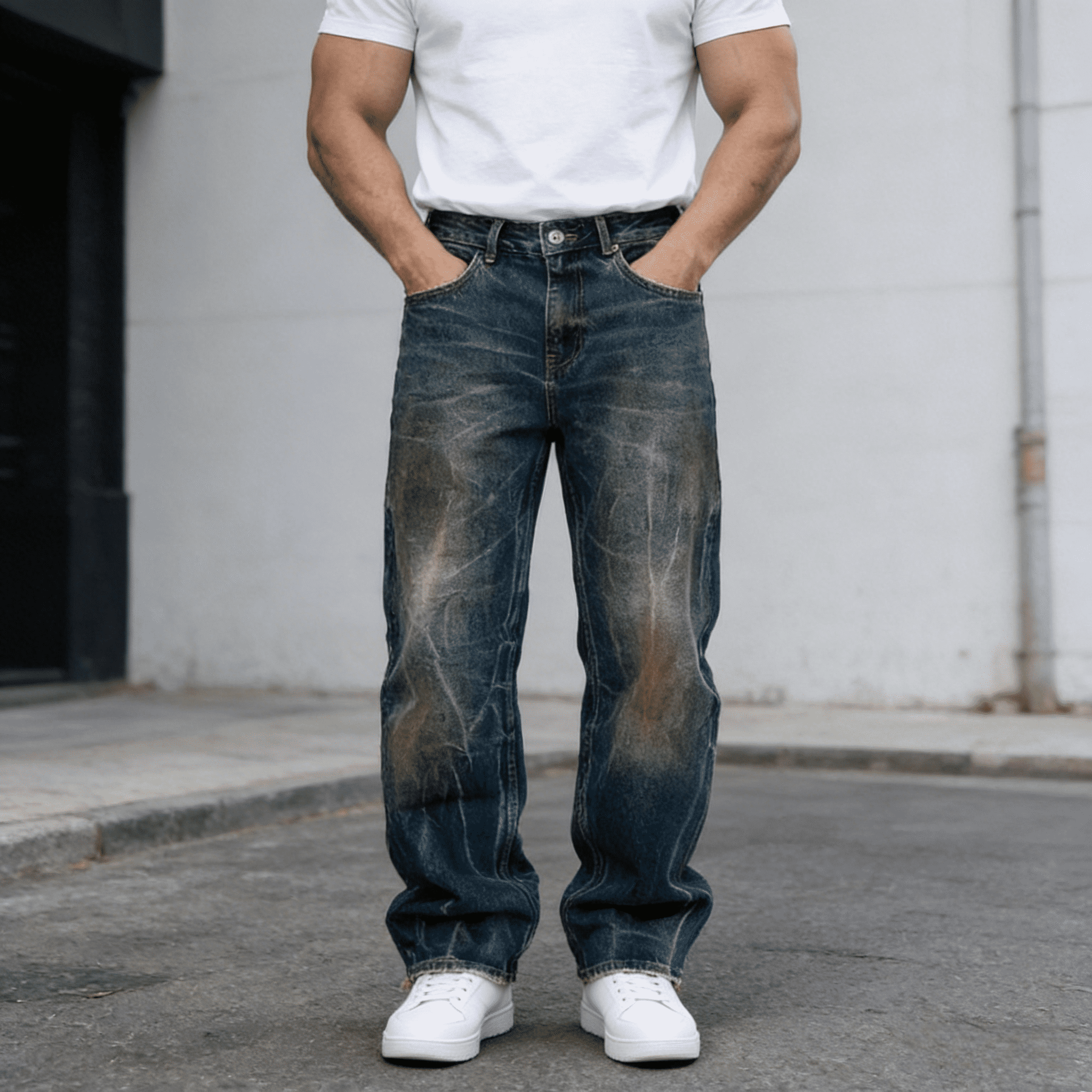 Victorious Men's Essential Baggy Raw Denim Jeans DL998 Indigo 28