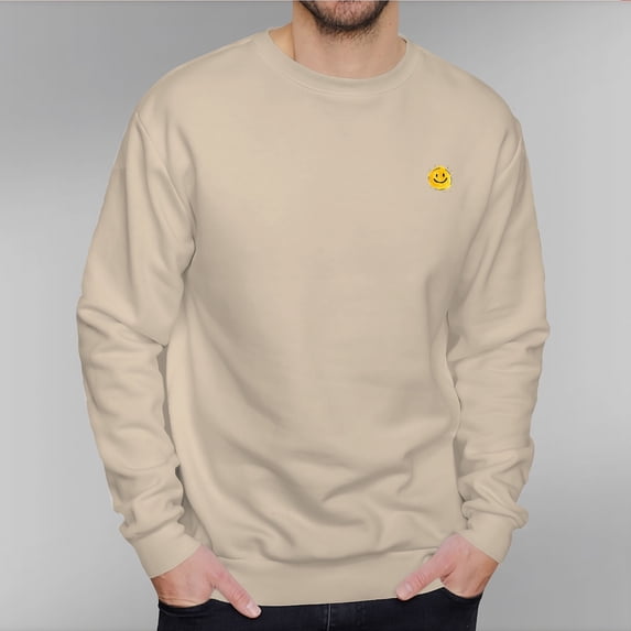 Men's 100% Cotton Off Shoulder Crew Neck Casual Sweatshirt-Smiley face pattern