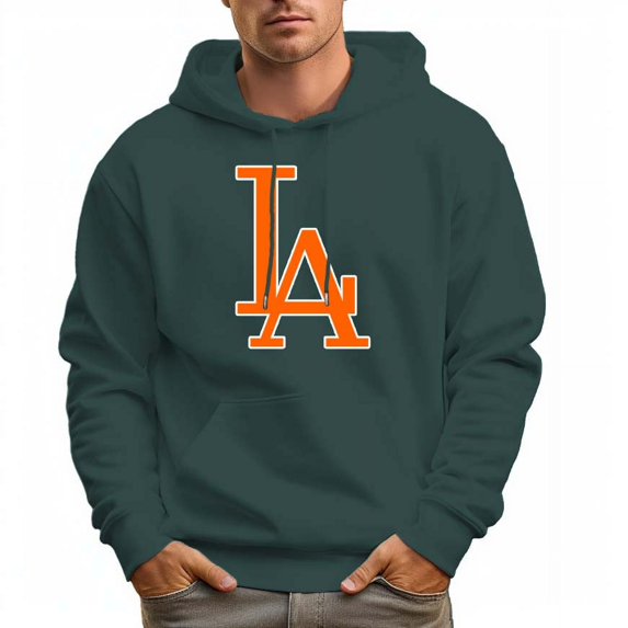 Men's 100% Cotton Orange LA Design Hoodie 330g Thick Pocket Sweatshirt