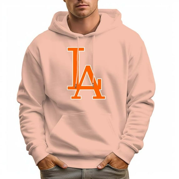 Men's 100% Cotton Orange LA Design Hoodie 330g Thick Pocket Sweatshirt