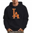 thumbnail image 1 of Men's 100% Cotton Orange LA Design Hoodie 330g Thick Pocket Sweatshirt, 1 of 16