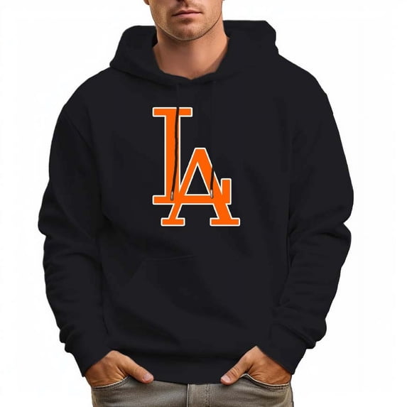 Men's 100% Cotton Orange LA Design Hoodie 330g Thick Pocket Sweatshirt
