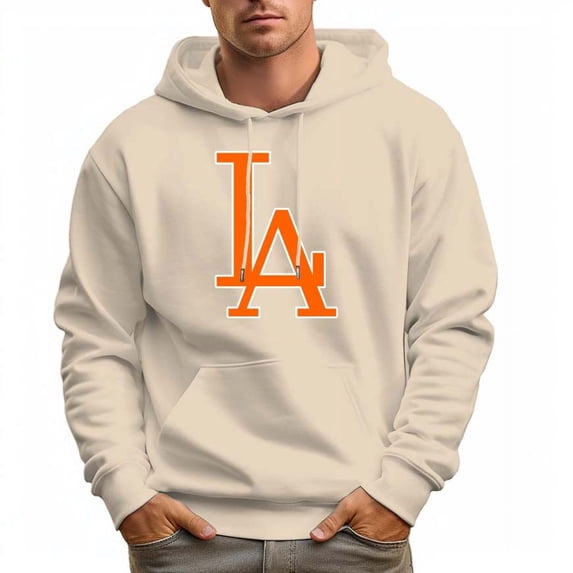Men's 100% Cotton Orange LA Design Hoodie 330g Thick Pocket Sweatshirt