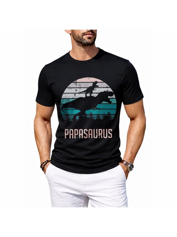 Men's 100% Cotton Papa Shirt, Funny Dad Shirts Dinosaur Graphic Tee, Soft Short Sleeve Dad Shirt