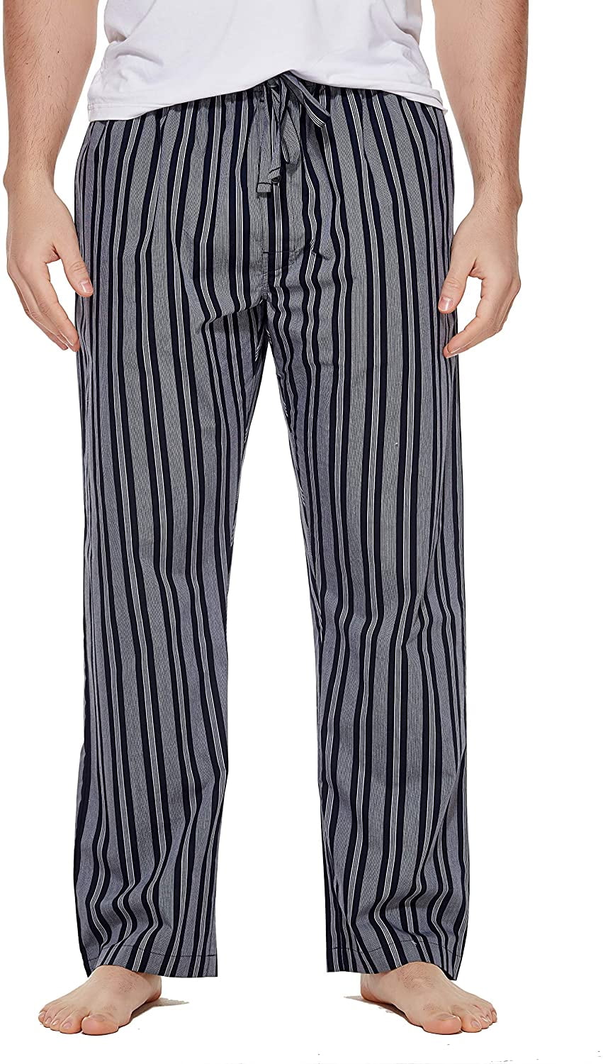 Men's 100 Cotton Poplin Pajama Sleep Pants Navy Stripe Large