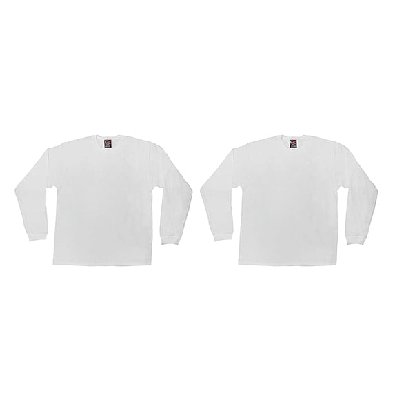 Men's 100% Cotton Premium Heavy Weight Crew Neck Long Sleeve T-Shirt Big & Tall Sizes (2XL, White, 2-Pack)