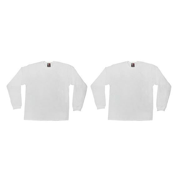 Men's 100% Cotton Premium Heavy Weight Crew Neck Long Sleeve T-Shirt Big & Tall Sizes (XL, White, 2-Pack)