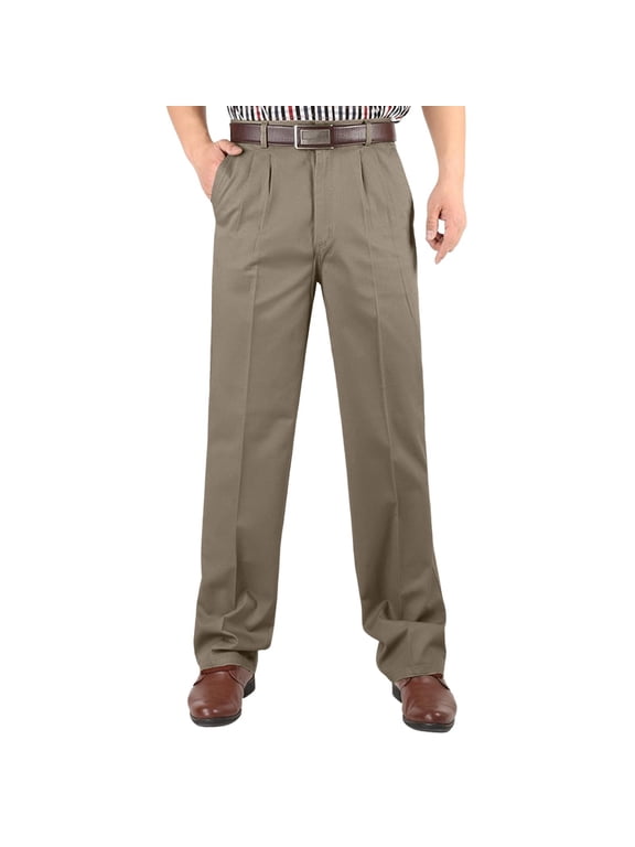 Men's 100% Cotton Premium No Iron Classic Fit Pleat Front High Waist Work Dress Pant for Business Commute (Regular and Big & Tall Sizes) Size 29-40 Khaki