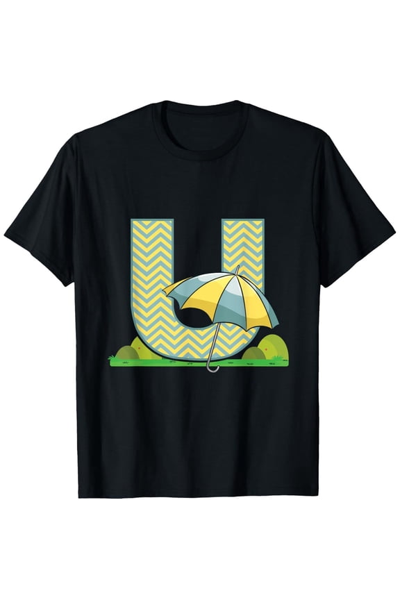 Men's 100% Cotton Relaxed Fit T-Shirt with Bold Letter U Graphic, Colorful Chevron & Umbrella Design - Casual Birthday Gift Tee for Men (Sizes S-XXXL), Allseason Apparel, Playful Print Shirt