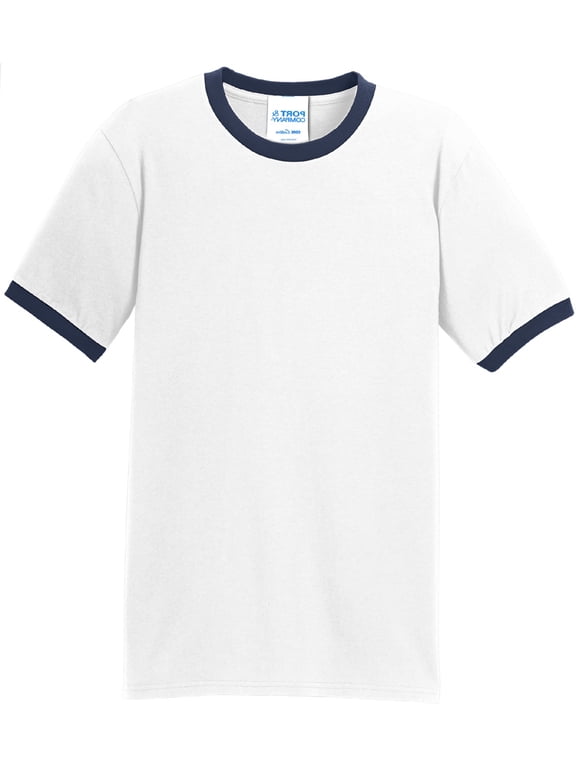 Men's 100% Cotton Ringer T-shirt, White/Navy - Small