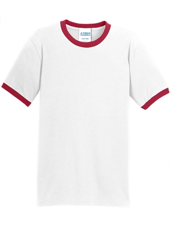 Men's 100% Cotton Ringer T-shirt, White/Red - 3XL