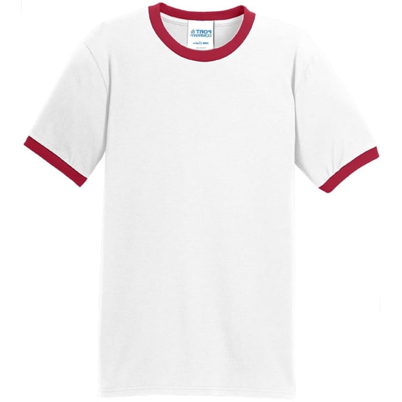 Men's 100% Cotton Ringer T-shirt, White/Red - Large